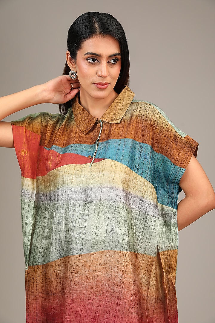 Maroon Dupion Silk Geometric Printed Co-Ord Set by CLOS at Pernia's Pop Up Shop