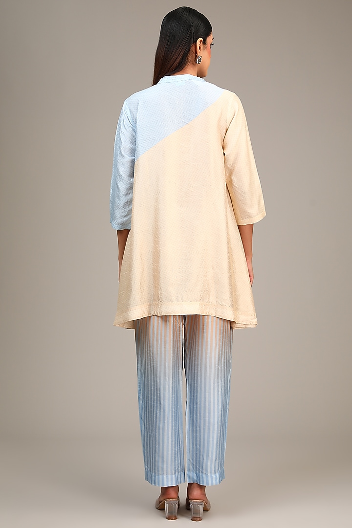 Blue Dupion Silk Geometric Printed Co-Ord Set by CLOS at Pernia's Pop Up Shop