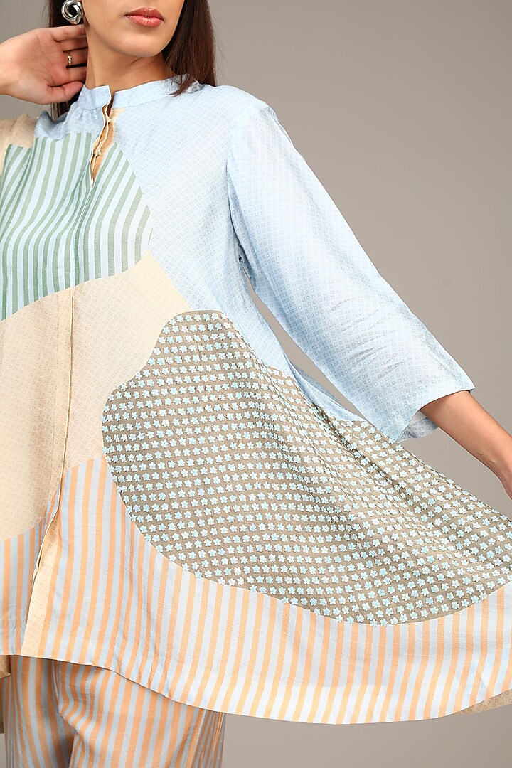 Blue Dupion Silk Geometric Printed Co-Ord Set by CLOS at Pernia's Pop Up Shop