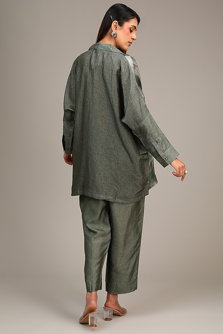 Grey Dupion Silk Geometric Printed Co-Ord Set by CLOS at Pernia's Pop Up Shop
