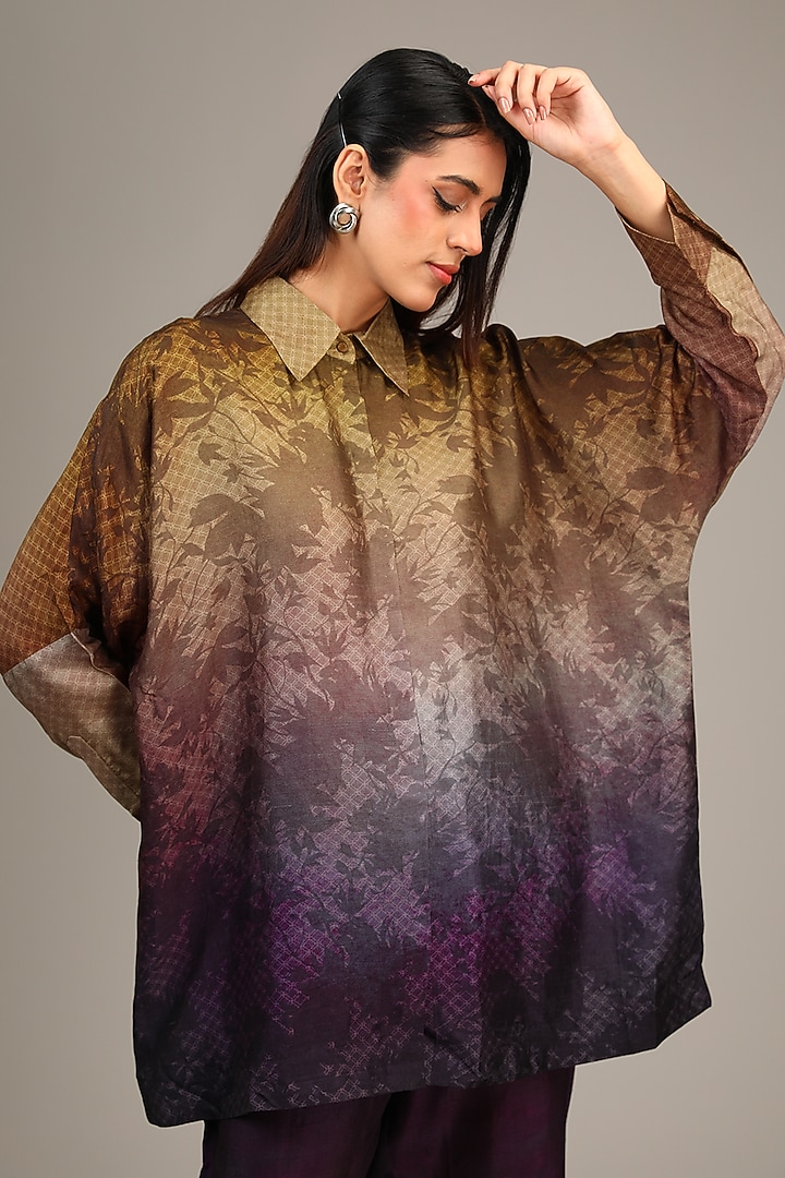 Purple Dupion Silk Geometric Printed Co-Ord Set by CLOS at Pernia's Pop Up Shop