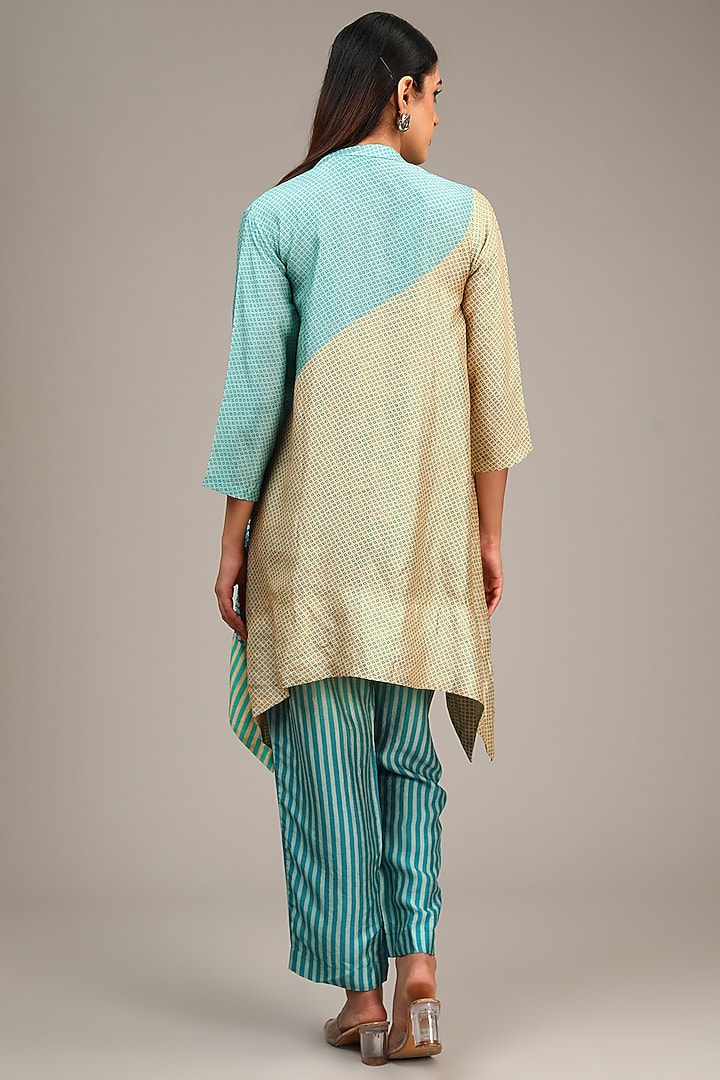 Blue Dupion Silk Geometric Printed Co-Ord Set by CLOS at Pernia's Pop Up Shop