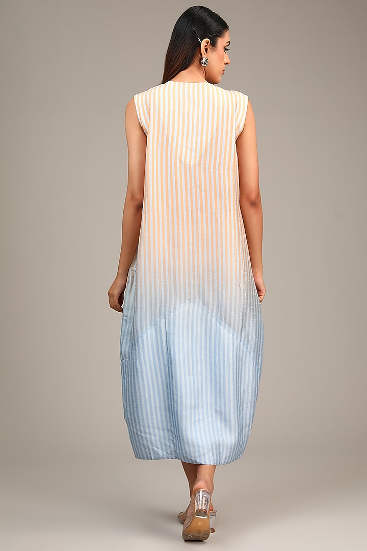 Blue Dupion Silk Asymmetric Tulip-Cut Jacket Vacation Dress by CLOS at Pernia's Pop Up Shop