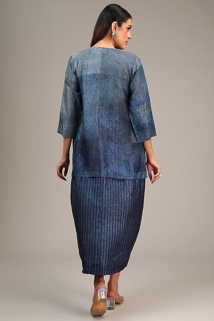 Blue Dupion Silk Asymmetric Tulip-Cut Jacket Vacation Dress by CLOS at Pernia's Pop Up Shop