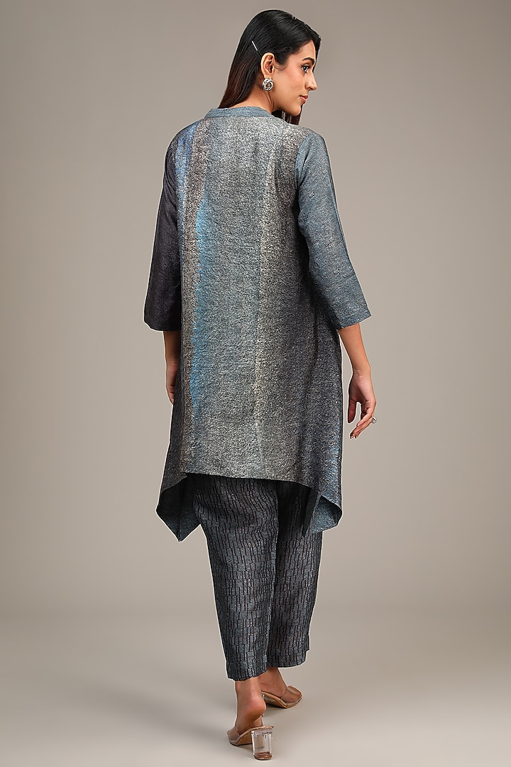 Grey Dupion Silk Geometric Printed Co-Ord Set by CLOS at Pernia's Pop Up Shop