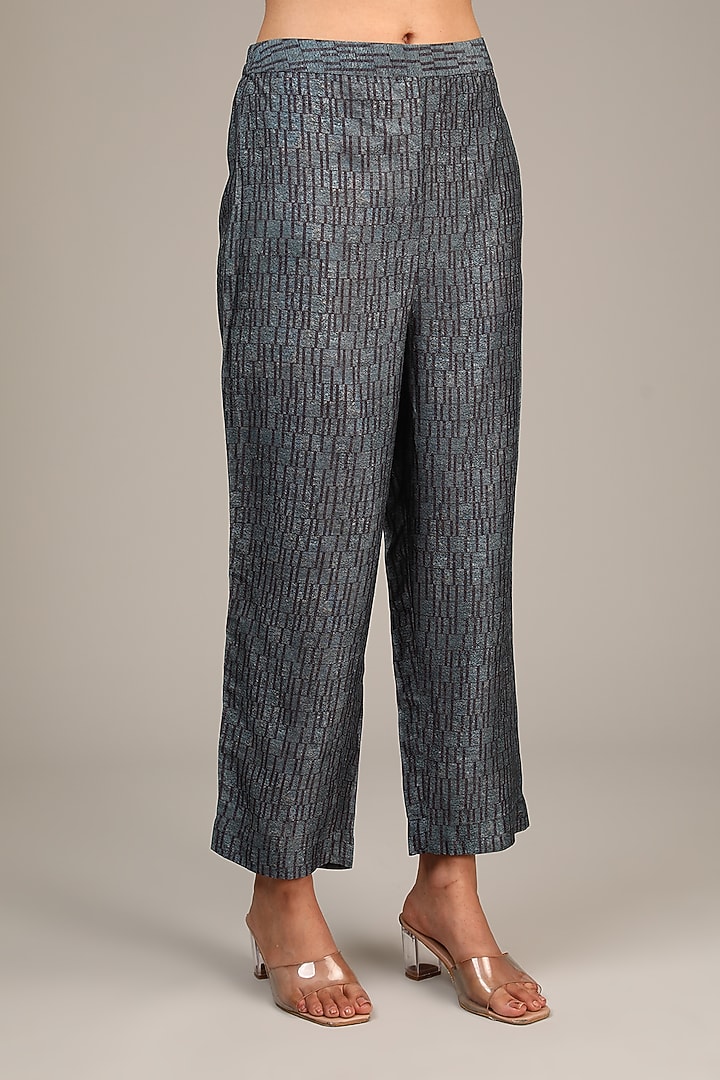 Grey Dupion Silk Geometric Printed Co-Ord Set by CLOS at Pernia's Pop Up Shop