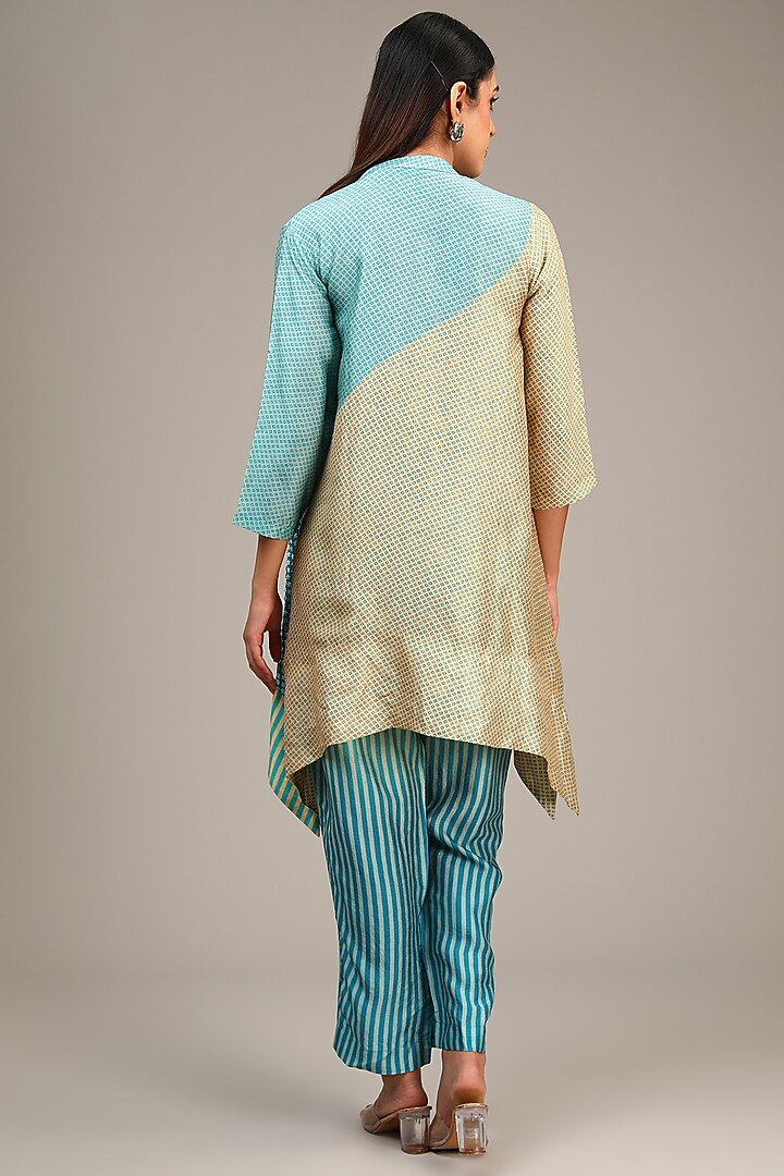 Blue Dupion Silk Geometric Printed Co-Ord Set by CLOS at Pernia's Pop Up Shop