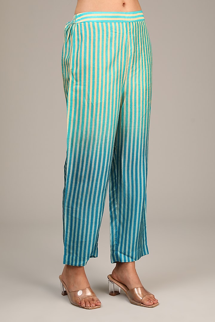 Blue Dupion Silk Geometric Printed Co-Ord Set by CLOS at Pernia's Pop Up Shop