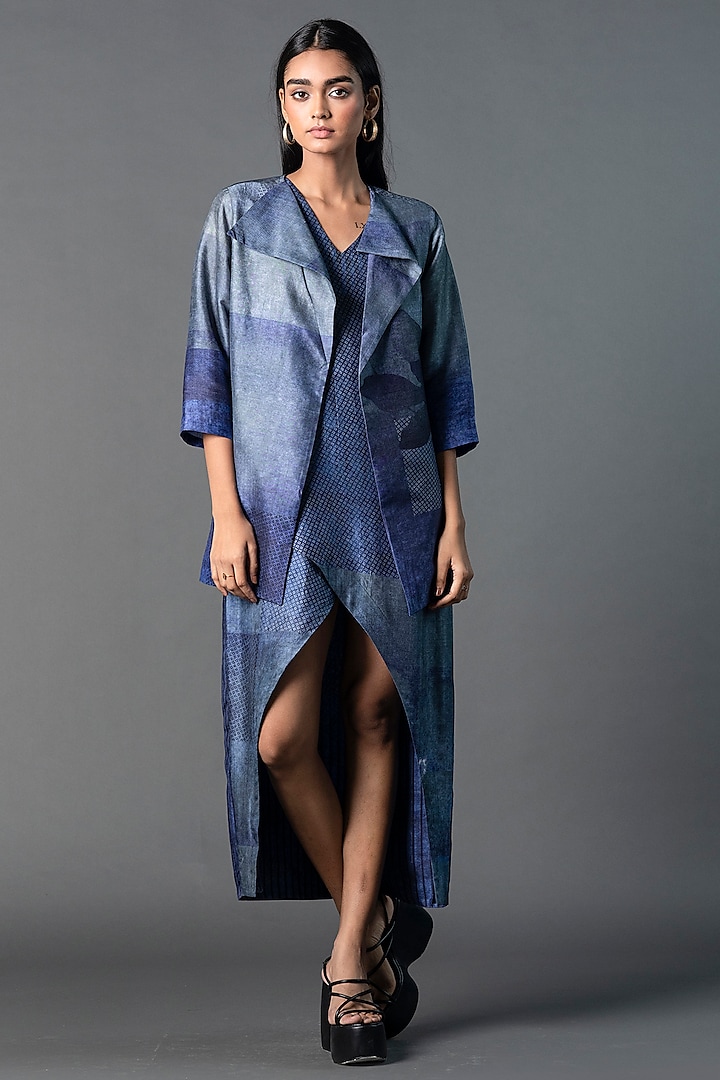 Royal Blue Dupion Silk Crop Jacket Dress by CLOS at Pernia's Pop Up Shop