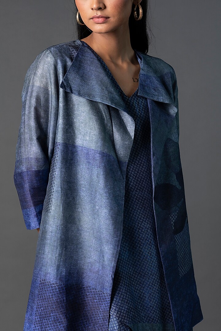 Royal Blue Dupion Silk Crop Jacket Vacation Dress by CLOS at Pernia's Pop Up Shop