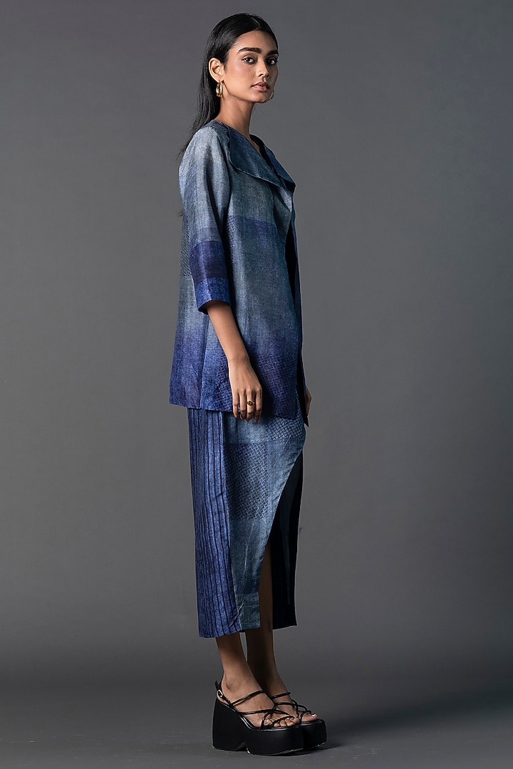 Royal Blue Dupion Silk Crop Jacket Vacation Dress by CLOS at Pernia's Pop Up Shop