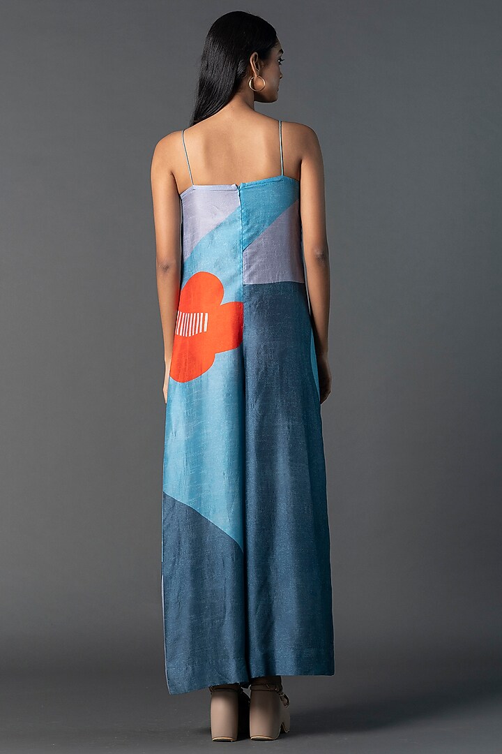 Light Blue Dupion Silk Geometric Floral Printed Jumpsuit by CLOS at Pernia's Pop Up Shop