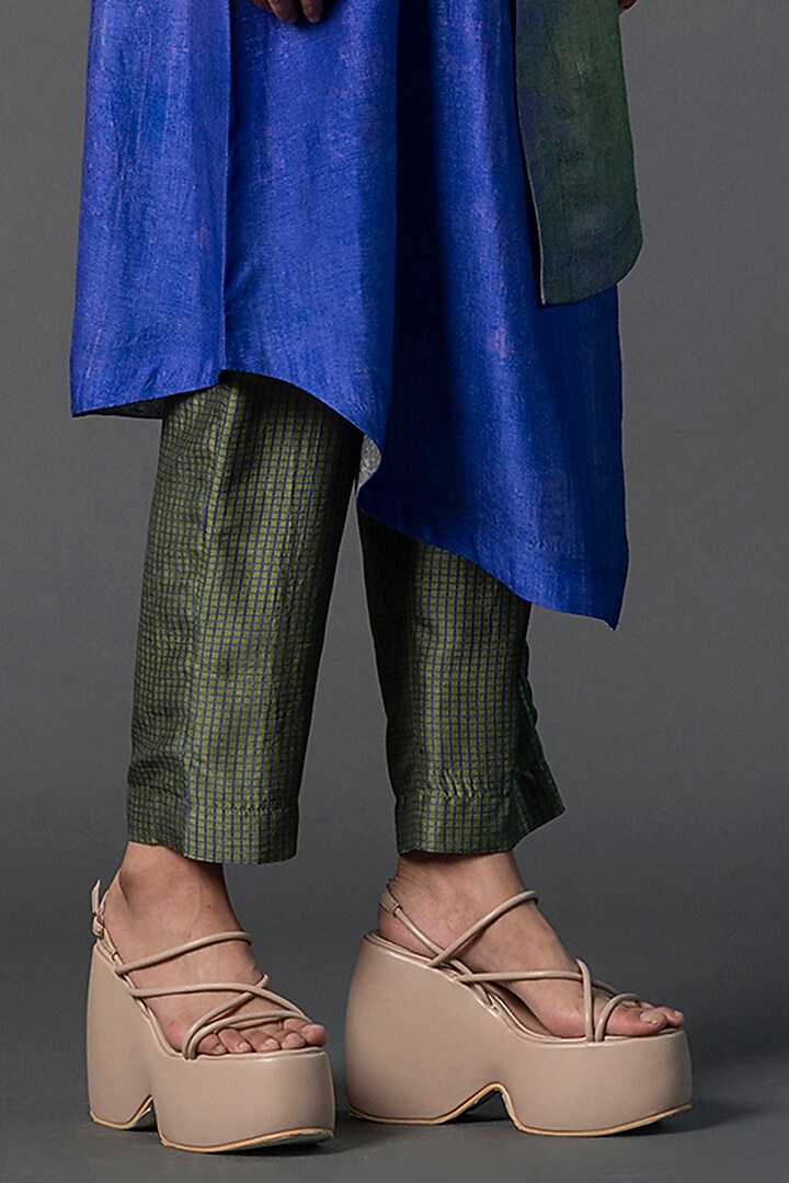 Grey & Blue Dupion Silk Asymmetric Printed Tunic Set by CLOS at Pernia's Pop Up Shop