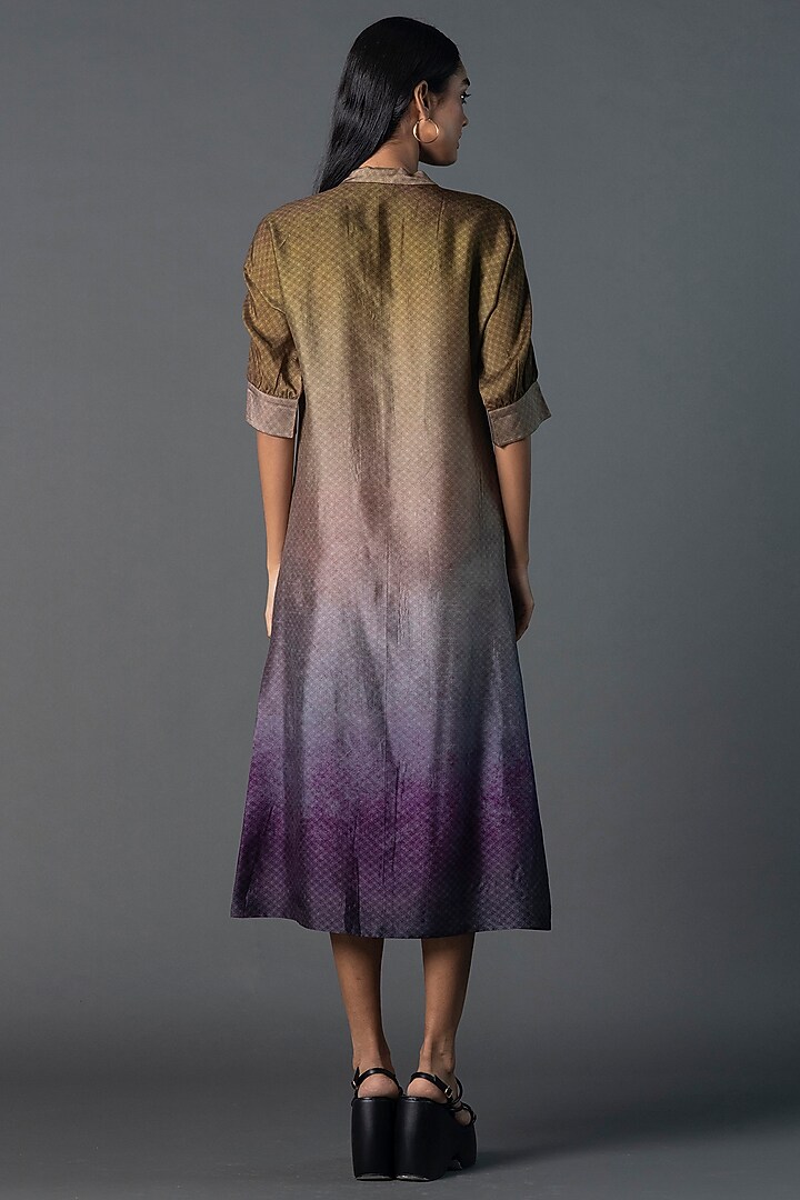 Brown & Purple Dupion Silk Ombre Printed Straight Kurta by CLOS at Pernia's Pop Up Shop