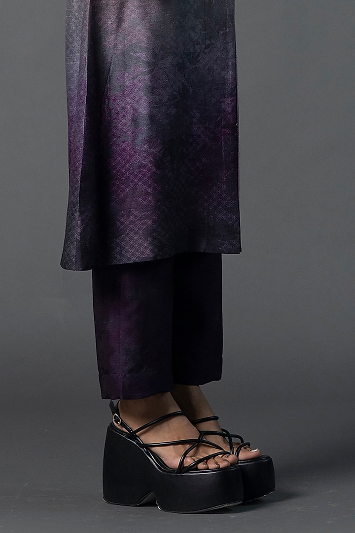 Brown & Purple Dupion Silk Printed A-Line Kurta Set by CLOS at Pernia's Pop Up Shop