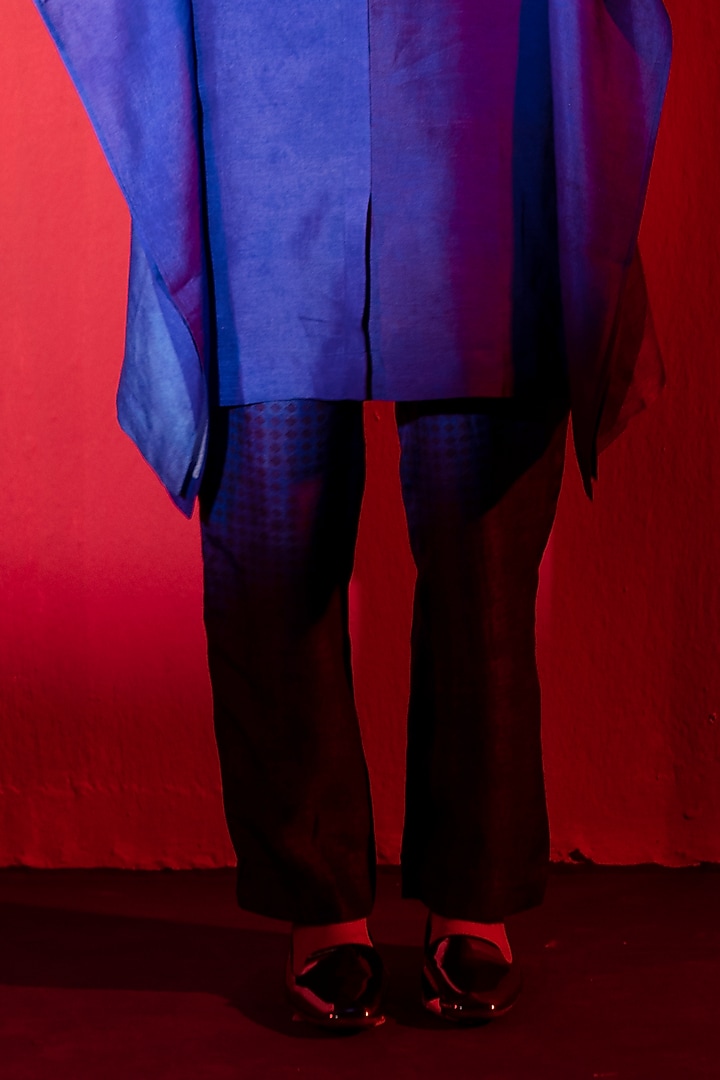Deep Blue Dupion Silk Asymmetric Co-Ord Set by CLOS at Pernia's Pop Up Shop