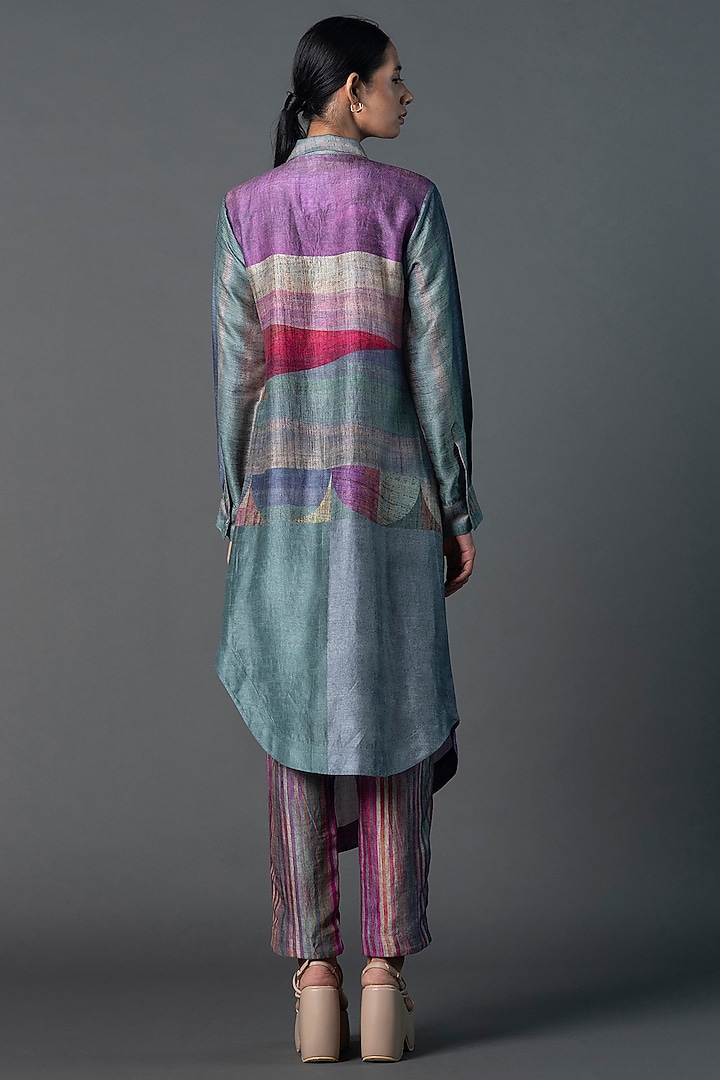 Grey & Purple Dupion Silk Printed Asymmetric Tunic Set by CLOS at Pernia's Pop Up Shop