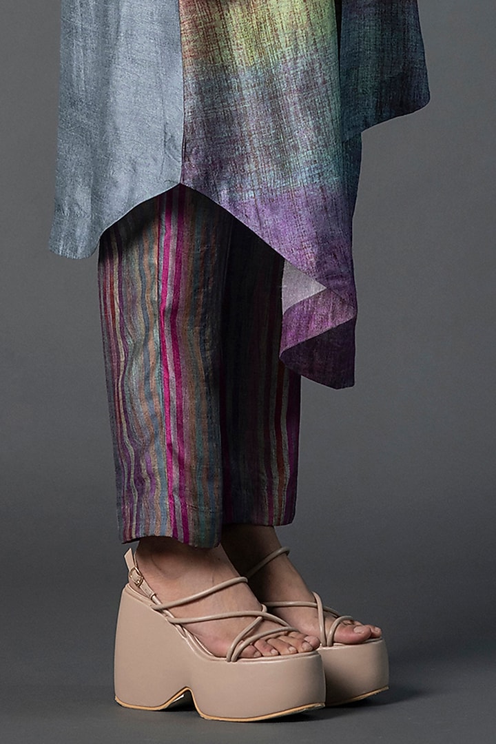Grey & Purple Dupion Silk Printed Asymmetric Tunic Set by CLOS at Pernia's Pop Up Shop