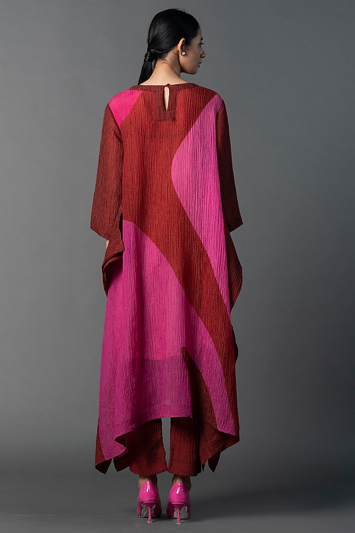 Maroon & Pink Japanese Quash Printed Draped Straight Kurta Set by CLOS at Pernia's Pop Up Shop