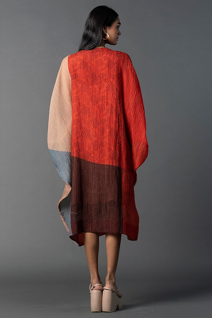 Beige & Red Japanese Quash Floral Printed Kaftan Summer Dress by CLOS at Pernia's Pop Up Shop