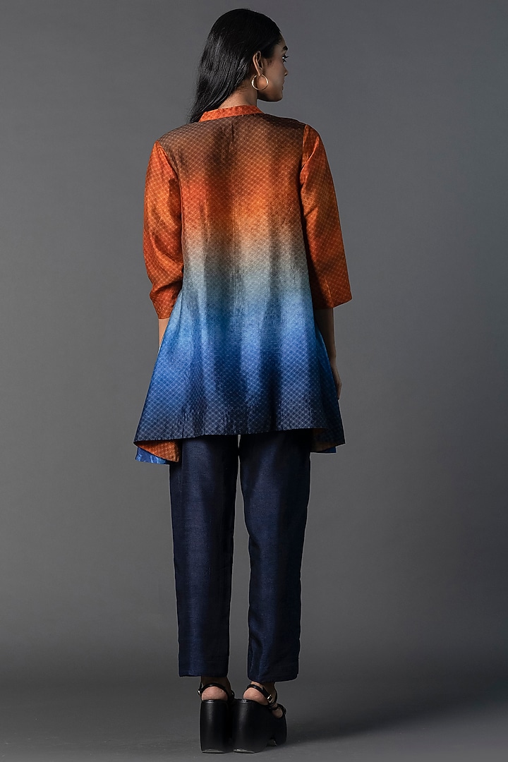 Orange & Blue Dupion Silk Printed Tunic Set by CLOS at Pernia's Pop Up Shop