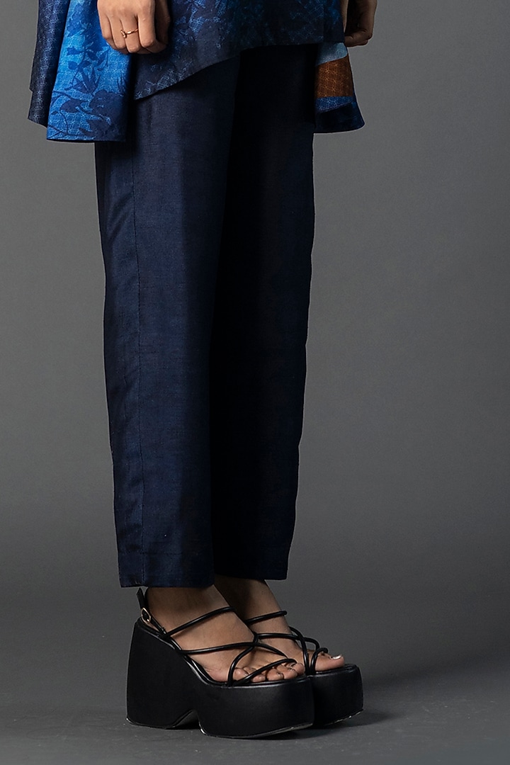 Orange & Blue Dupion Silk Printed Tunic Set by CLOS at Pernia's Pop Up Shop