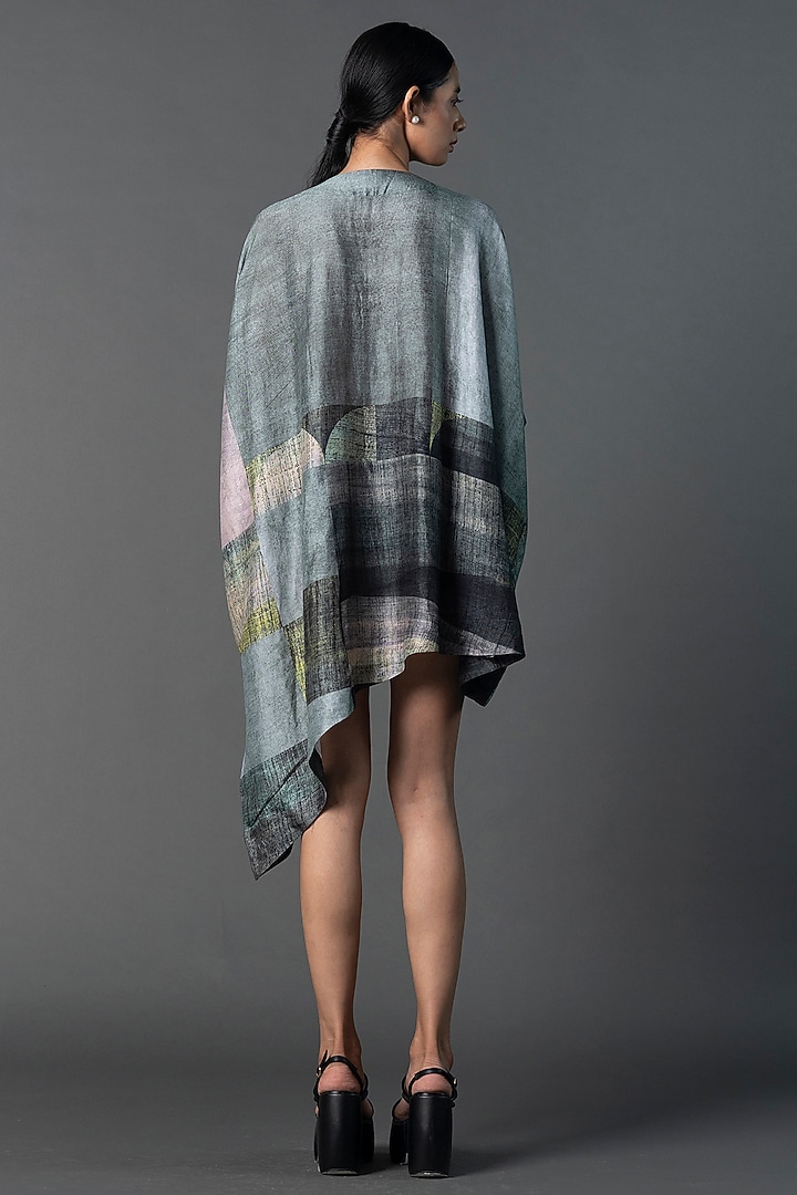 Deep Grey Dupion Silk Printed Asymmetric Summer Dress by CLOS at Pernia's Pop Up Shop