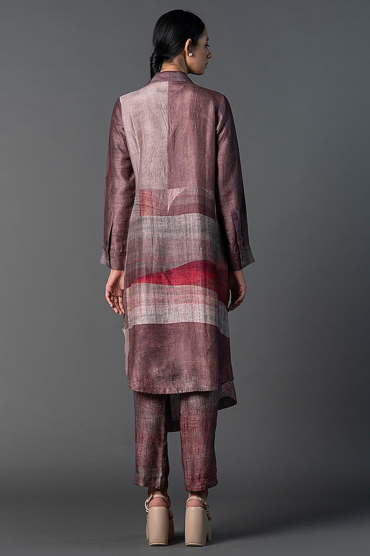 Light Brick Dupion Silk Printed Asymmetric Tunic Set by CLOS at Pernia's Pop Up Shop