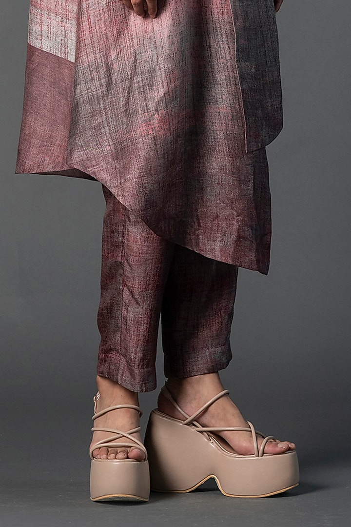 Light Brick Dupion Silk Printed Asymmetric Tunic Set by CLOS at Pernia's Pop Up Shop