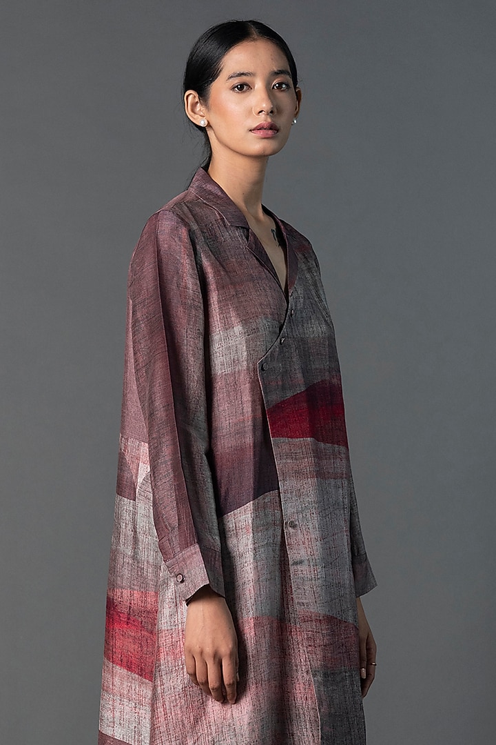 Light Brick Dupion Silk Printed Asymmetric Tunic Set by CLOS at Pernia's Pop Up Shop