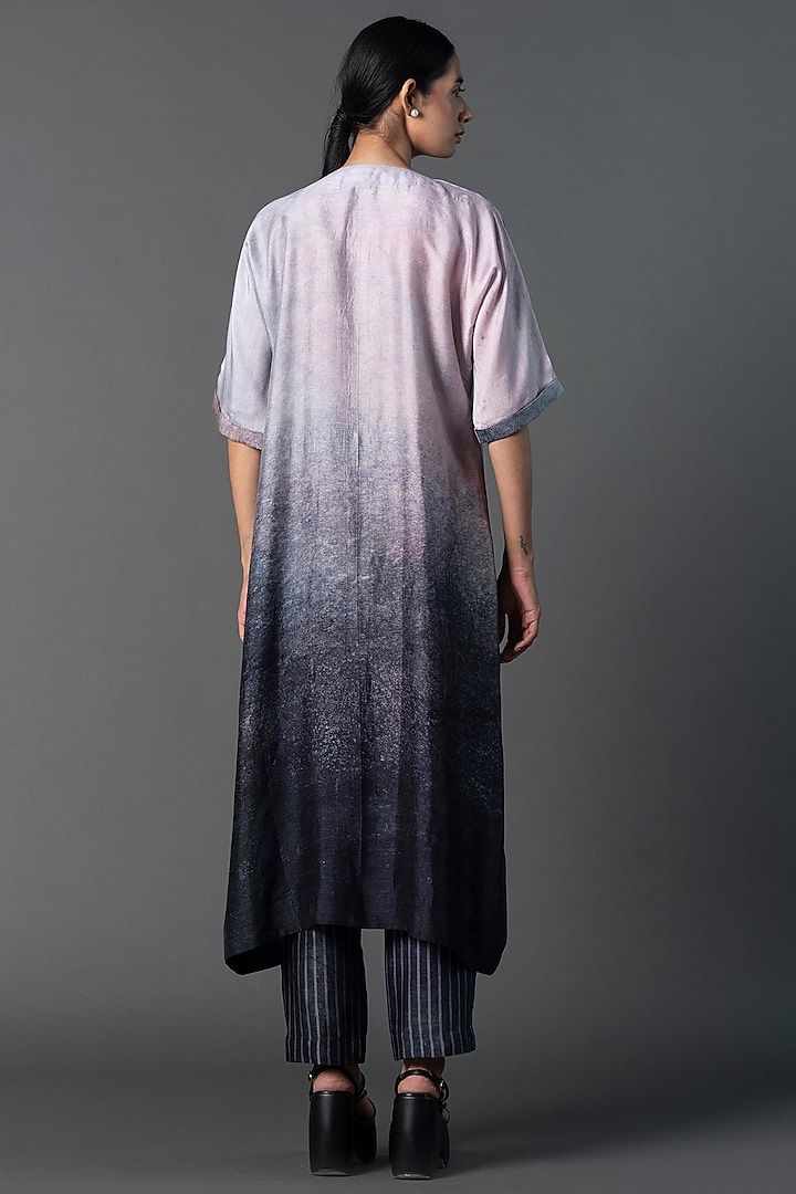 Grey & Silver Dupion Silk Ombre Printed Straight Kurta Set by CLOS at Pernia's Pop Up Shop