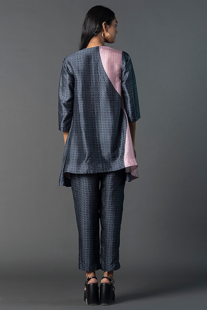 Dark Grey Dupion Silk Printed Co-Ord Set by CLOS at Pernia's Pop Up Shop