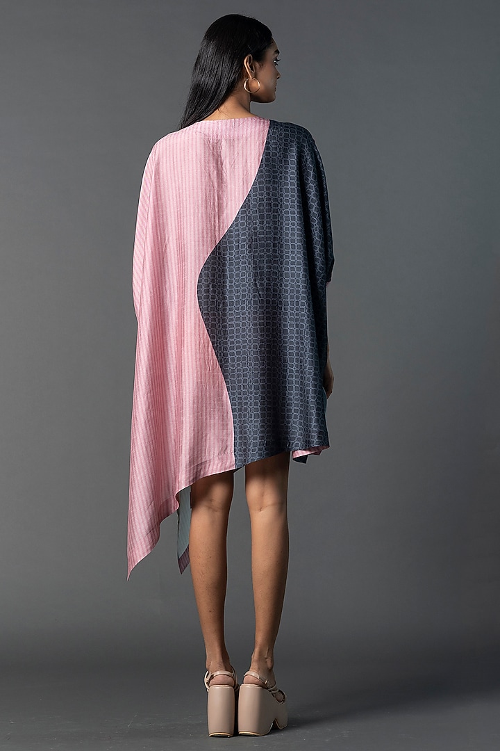 Grey & Pink Dupion Silk Printed Asymmetric Summer Dress by CLOS at Pernia's Pop Up Shop