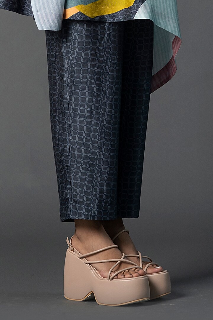 Dark Grey & Light Pink Dupion Silk Printed Asymmetric Co-Ord Set by CLOS at Pernia's Pop Up Shop