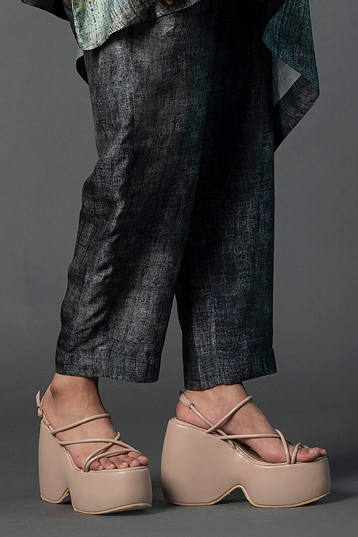 Dark Grey Dupion Silk Printed Asymmetric Co-Ord Set by CLOS at Pernia's Pop Up Shop