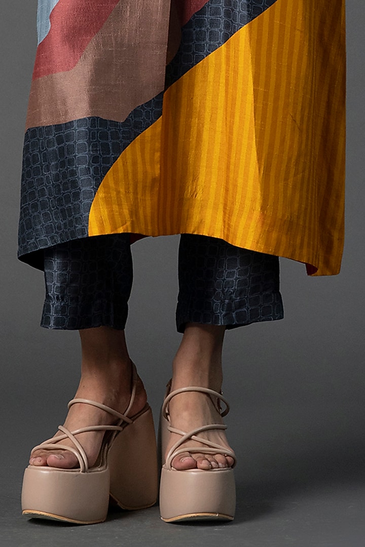 Yellow 3/4Th Sleeve Dupion A-Line Kurta main image 0
