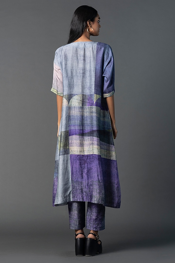 Deep Purple Dupion Silk Ombre Printed Straight Kurta Set by CLOS at Pernia's Pop Up Shop