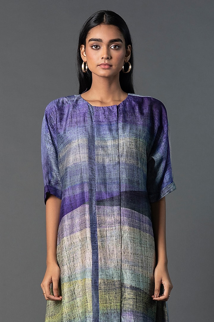Deep Purple Dupion Silk Ombre Printed Straight Kurta Set by CLOS at Pernia's Pop Up Shop