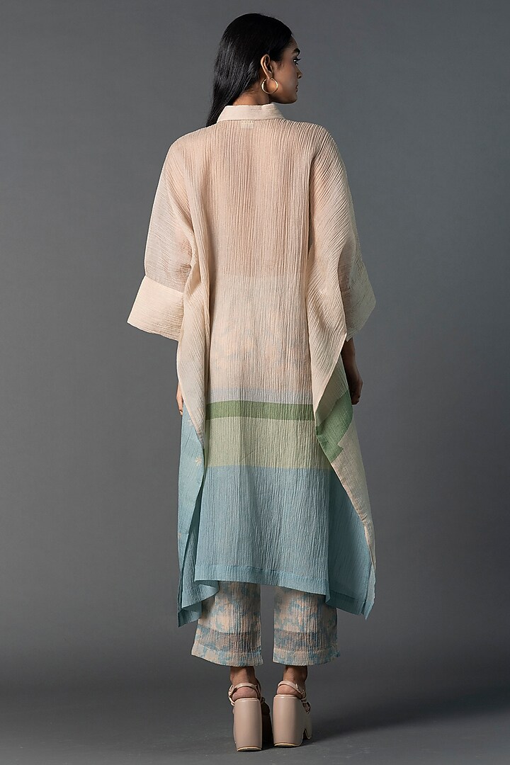 Pastel Blue & Cream Japanese Quash Printed A-Line Kurta Set by CLOS at Pernia's Pop Up Shop