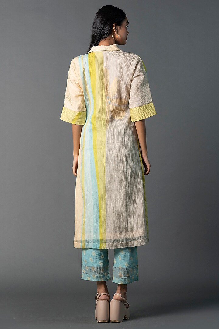 Patel Blue & Cream Japanese Quash Printed Co-Ord Set by CLOS at Pernia's Pop Up Shop