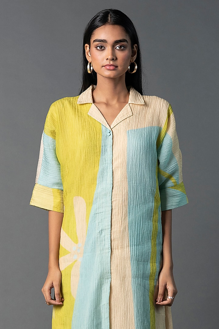Patel Blue & Cream Japanese Quash Printed Co-Ord Set by CLOS at Pernia's Pop Up Shop