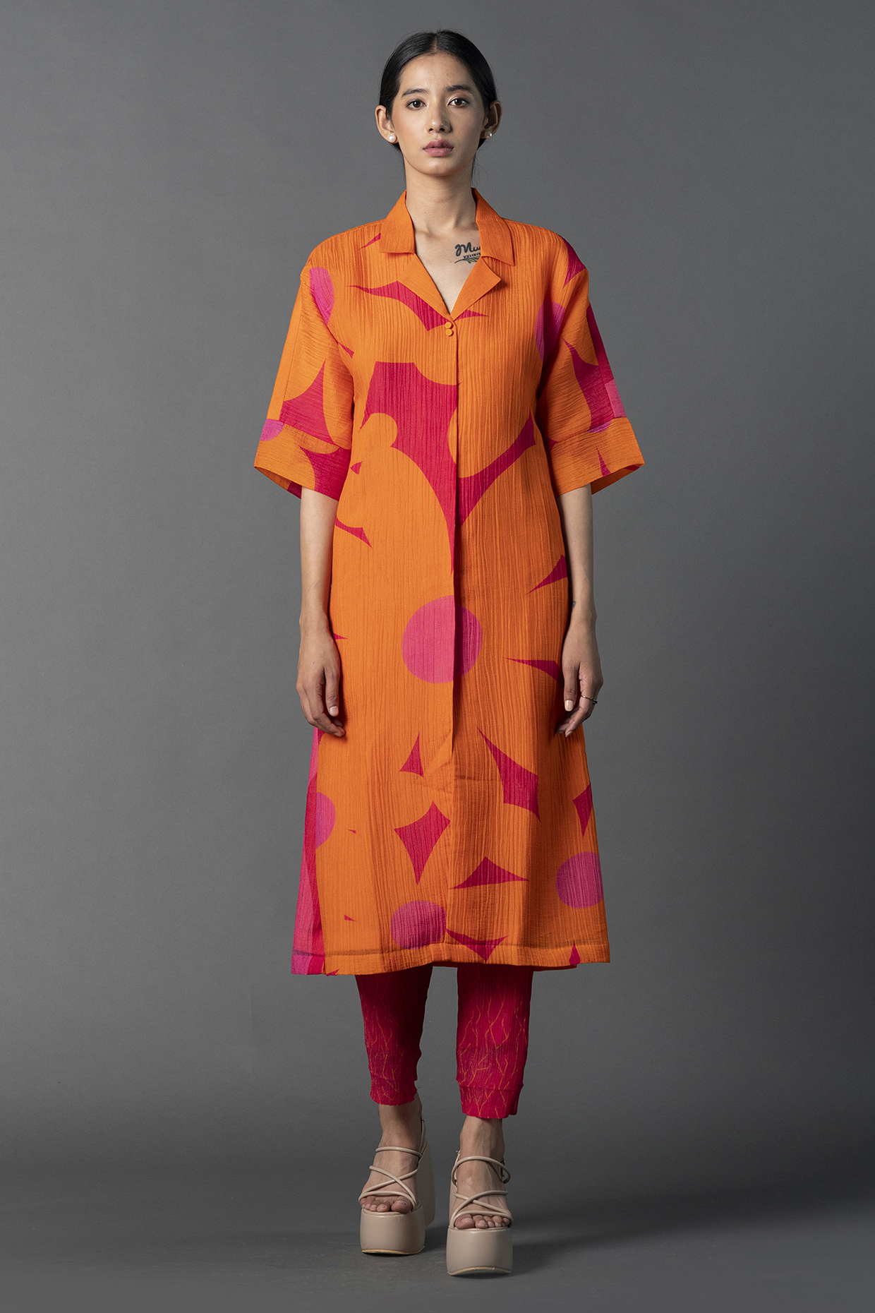 Orange & Pink Japanese Quash Printed Co-Ord Set by CLOS at Pernia's Pop Up Shop