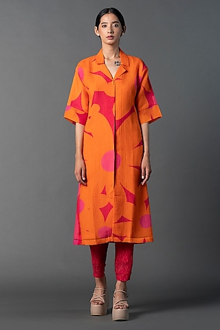 Orange & Pink Japanese Quash Printed Co-Ord Set by CLOS