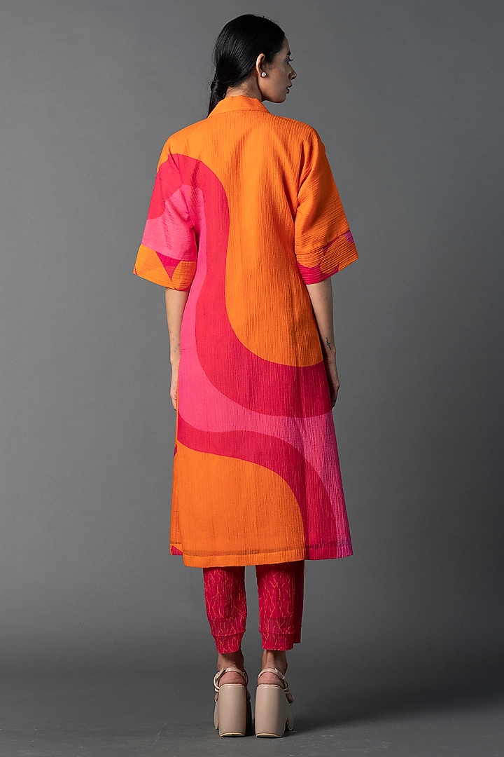 Orange & Pink Japanese Quash Printed Co-Ord Set by CLOS at Pernia's Pop Up Shop