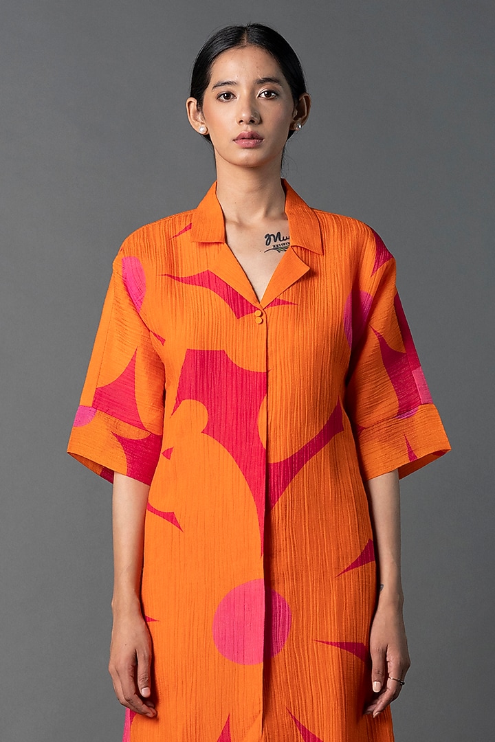 Orange & Pink Japanese Quash Printed Co-Ord Set by CLOS at Pernia's Pop Up Shop