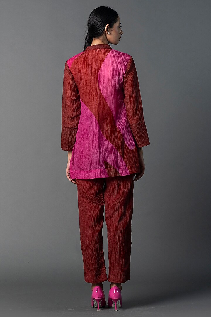 Maroon & Orange Japanese Quash Printed Co-Ord Set by CLOS at Pernia's Pop Up Shop