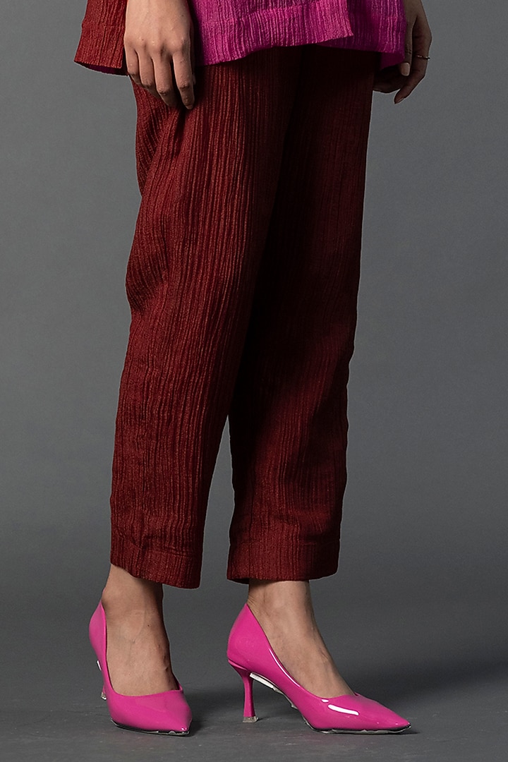Maroon & Orange Japanese Quash Printed Co-Ord Set by CLOS at Pernia's Pop Up Shop