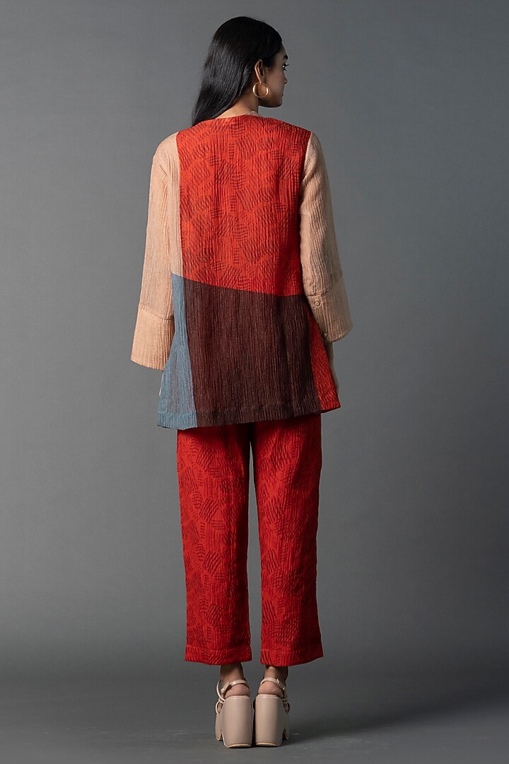 Beige & Red Dupion Silk Printed Co-Ord Set by CLOS at Pernia's Pop Up Shop