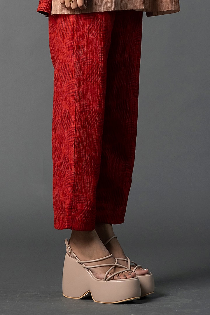 Beige & Red Dupion Silk Printed Co-Ord Set by CLOS at Pernia's Pop Up Shop