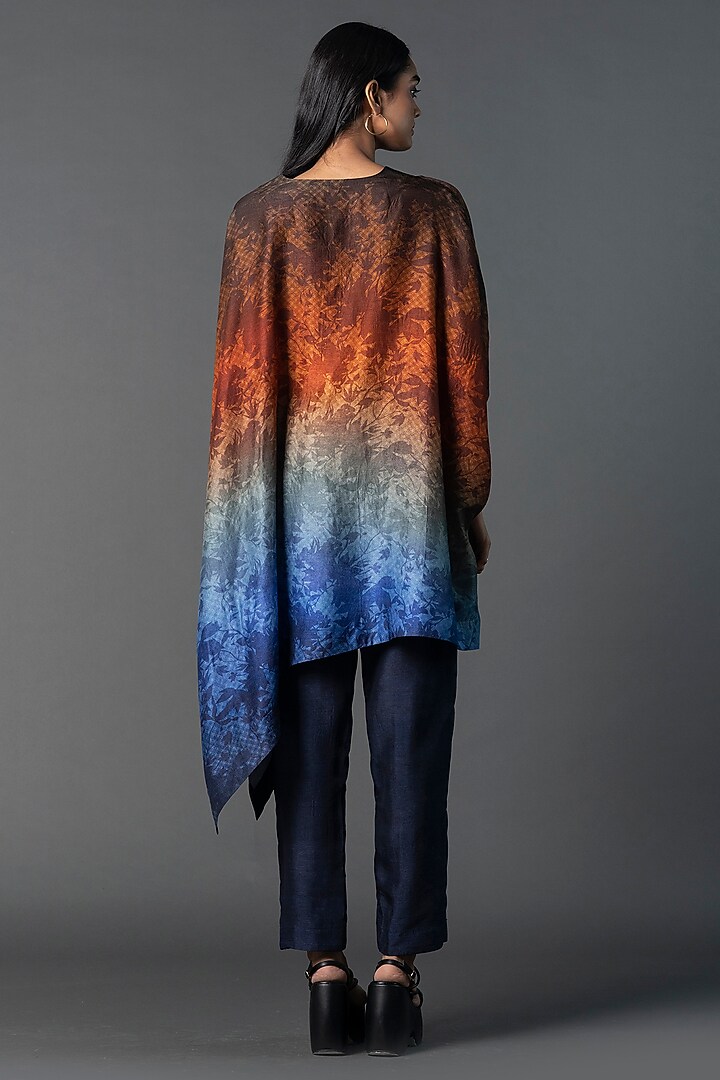 Blue & Orange Dupion Silk Printed Asymmetric Co-Ord Set by CLOS at Pernia's Pop Up Shop